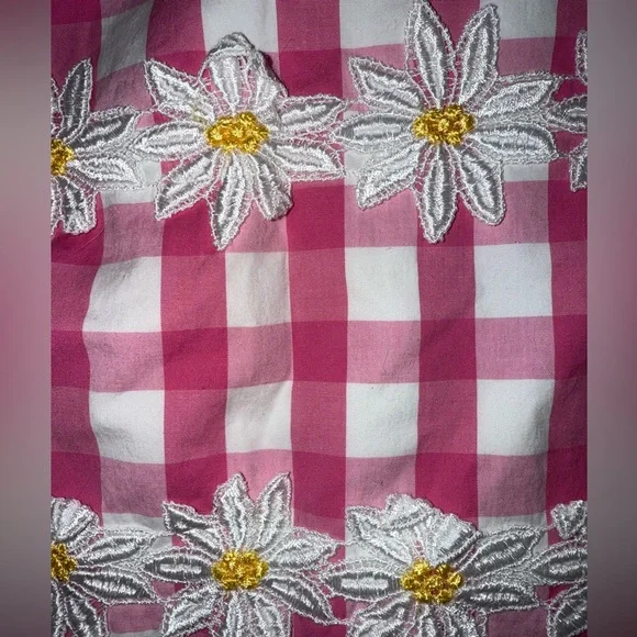 Vintage Lilly Pulitzer Pink Checkered Gingham Daisy Embroidered Skirt Size 8 - Picture 2 of 9
